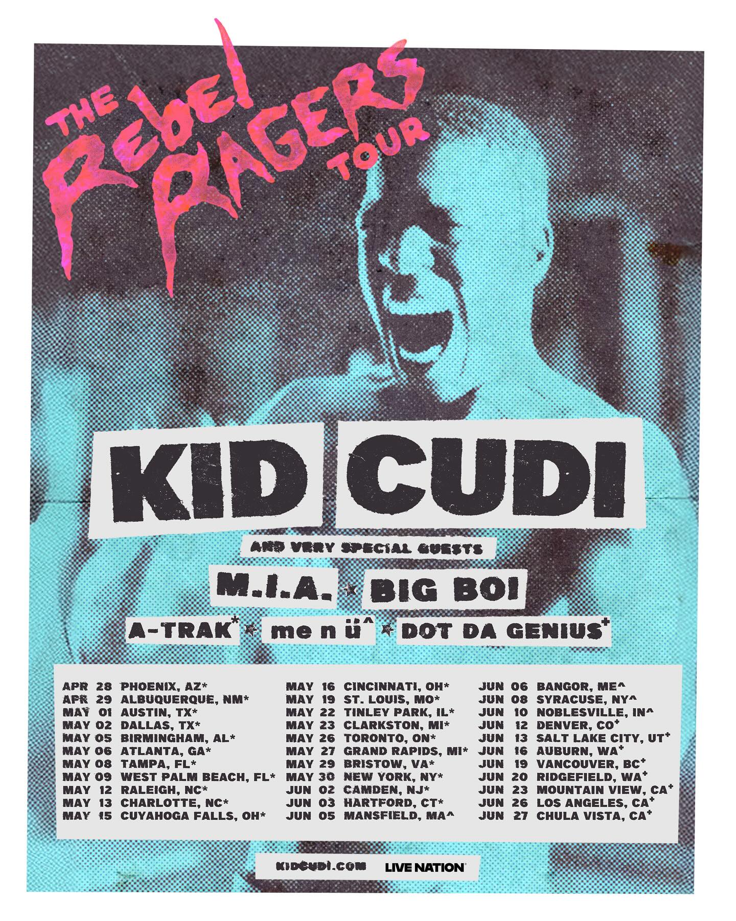Kid Cudi The Rebel Ragers Tour Poster 2026